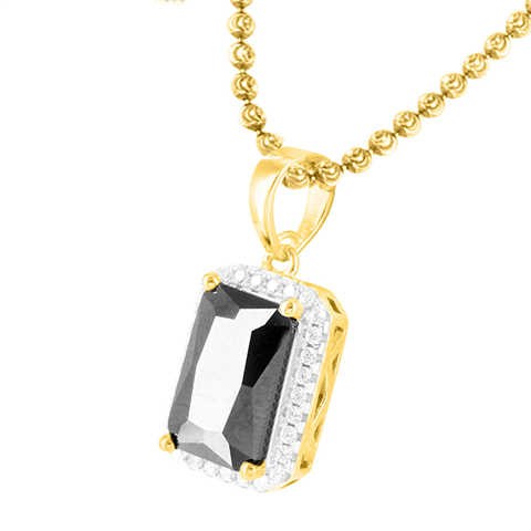 14K Gold Finish Black Stone Pendant & Free Moon Chain