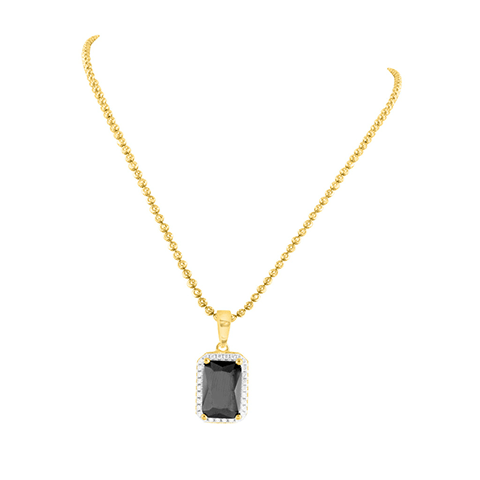 14K Gold Finish Black Stone Pendant & Free Moon Chain2