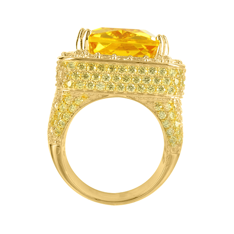 14K Gold Tone Yellow Gemstone Lab Diamond Solitaire 925 Silver Ring2