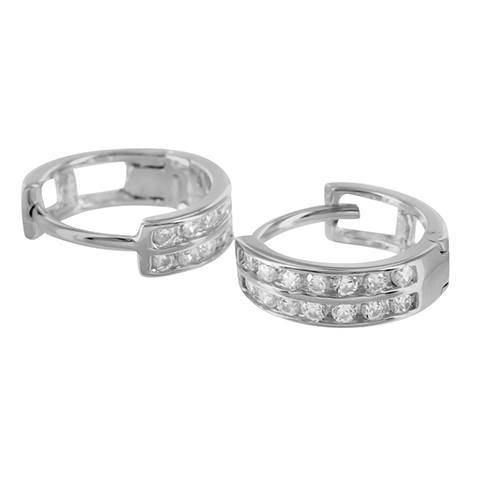 2 Row Lab Diamond White Gold Finish 925 Silver Hoop Earrings2