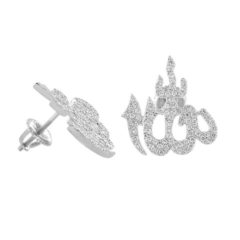 Allah Earrings White Gold Over 925 Sterling Silver Screw On