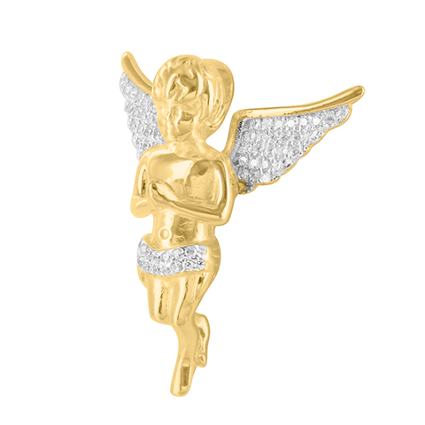 Angel Pendant Lab Diamonds Holy Cherub Yellow Gold Finish