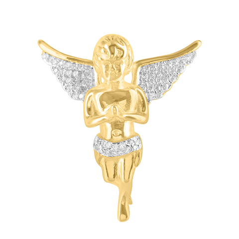 Angel Pendant Lab Diamonds Holy Cherub Yellow Gold Finish2