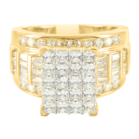 Baguette Princess Lab Diamond 925 Silver 14K Gold Finish Womens Ring