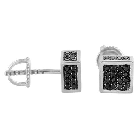 Black Lab Diamond Earrings White Gold Finish Cube Earrings2