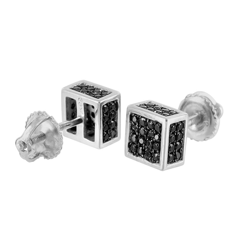 Black Lab Diamond Earrings White Gold Finish Cube Earrings3