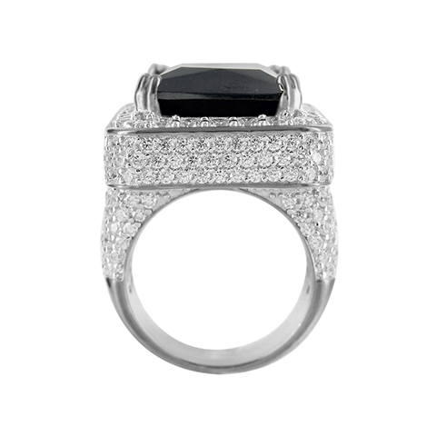 Black Onyx Solitaire Gemstone CZ White Gold Finish Sterling Silver Ring2