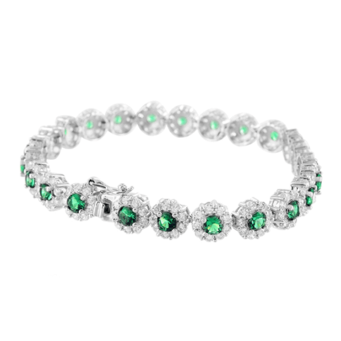 Emerald Green Lab Diamond Solitaire White Gold Finish 925 Silver Bracelet Womens