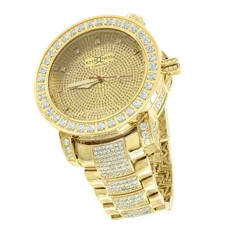 HOME METAL KHRONOS MENS HOT KHRONOS CUSTOM DIAMOND GOLD FINISH ICED BAND WATCH BACK2