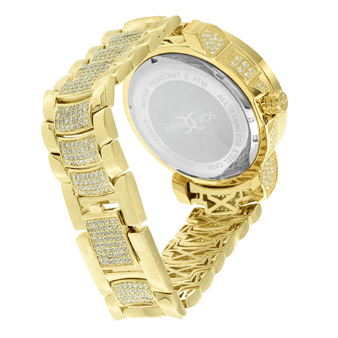 HOME METAL KHRONOS MENS HOT KHRONOS CUSTOM DIAMOND GOLD FINISH ICED BAND WATCH BACK4