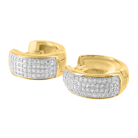 Lab Diamond Yellow Gold Finish Hoop Huggie Real 925 Silver Earrings