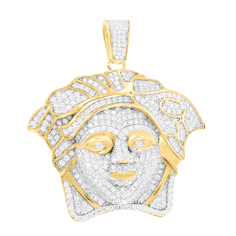 Medusa Face Lab Diamond 925 Silver Yellow Gold Finish Pendant2