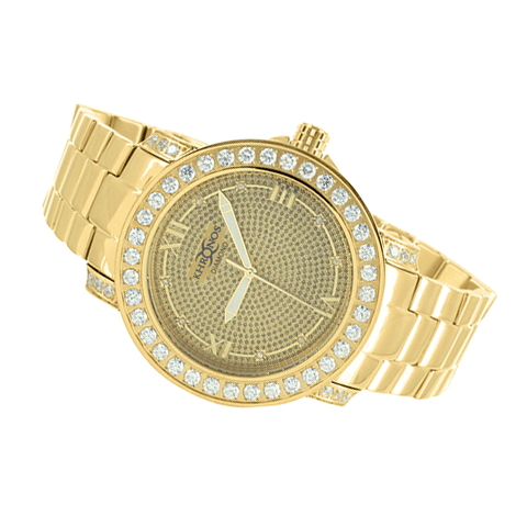 Mens Khronos Gold Tone Diamond Watch Roman Numeral Dial Analog Design