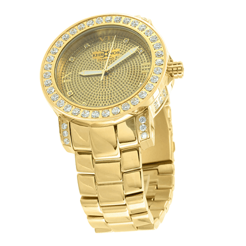 Mens Khronos Gold Tone Diamond Watch Roman Numeral Dial Analog Design2