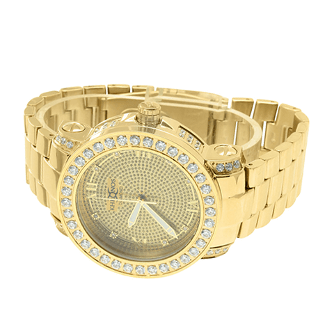 Mens Khronos Gold Tone Diamond Watch Roman Numeral Dial Analog Design3