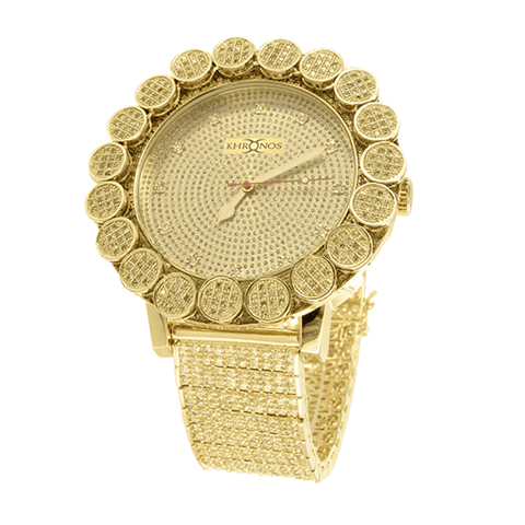 Mens Yellow Cluster Bezel Lab Diamond Metal Band Watch2