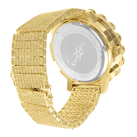 Mens Yellow Cluster Bezel Lab Diamond Metal Band Watch3