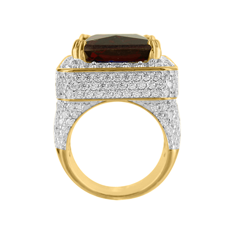 Red Garnet Gemstone 14k Gold Tone Sterling Silver CZ Mens Ring