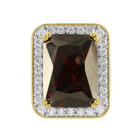 Red Garnet Gemstone 14k Gold Tone Sterling Silver CZ Mens Ring3