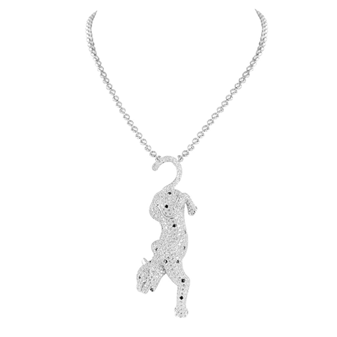 Sterling Silver Panther On Hunt Black & White Lab Diamond Charm & Chain2