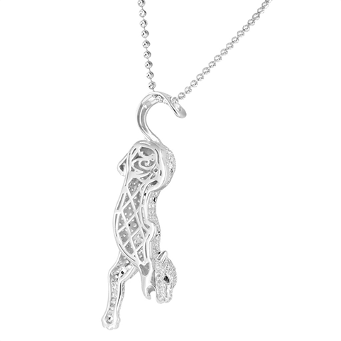 Sterling Silver Panther On Hunt Black & White Lab Diamond Charm & Chain3