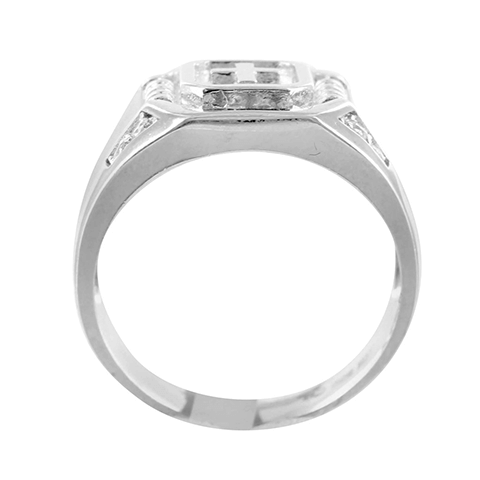 White Gold Finish Lab Diamond Channel Cross Mens Signet .925 Silver Ring2